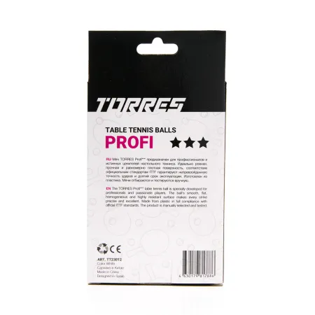 Мяч для наст. тенниса TORRES Profi 3*, TT23012, диам. 40+мм, упак. 6 шт, белый за 338.30 ₽ купить в о Набережных Челнах